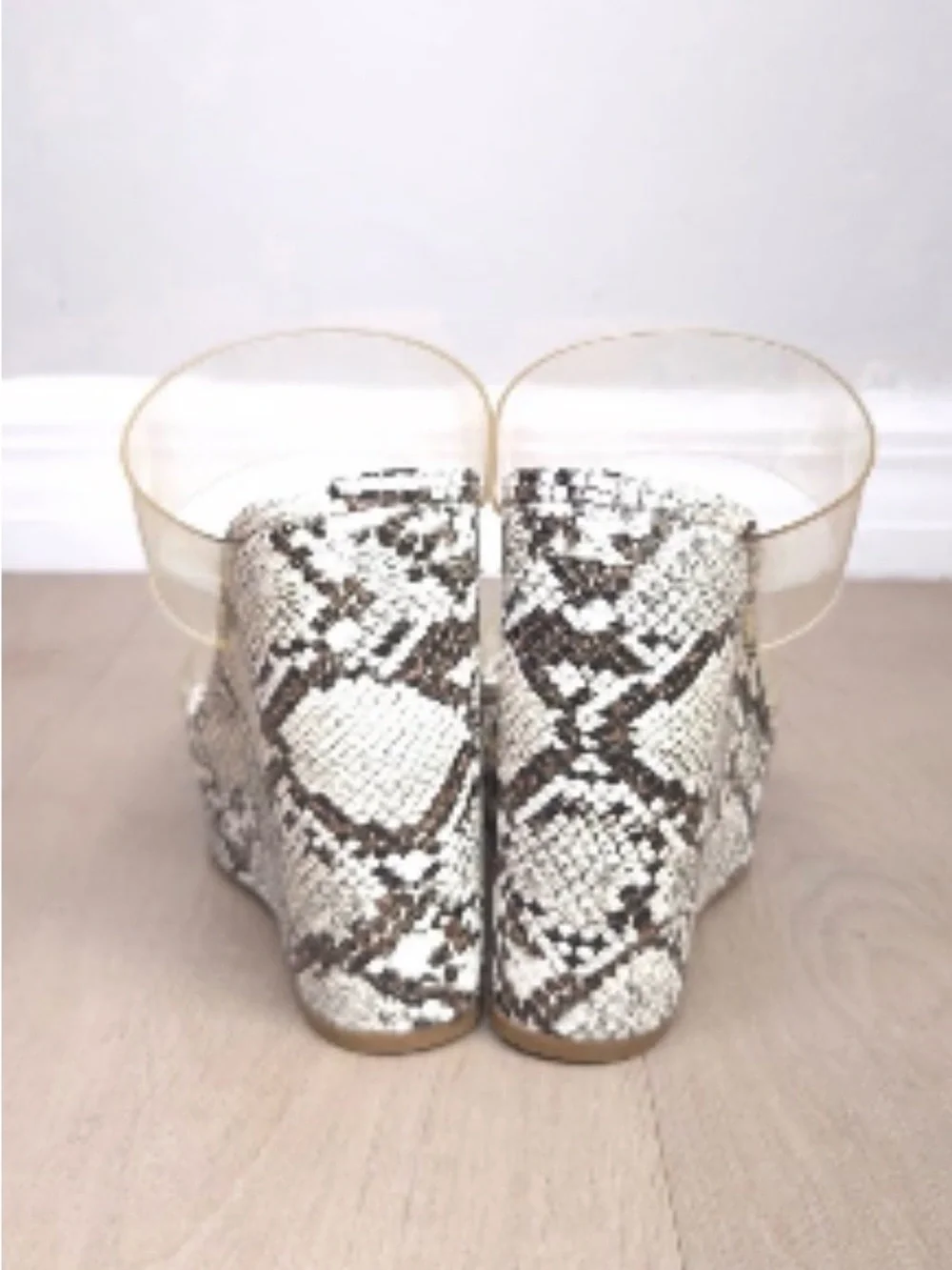 Clear Strap Snake Print Wedge Sandals - Express